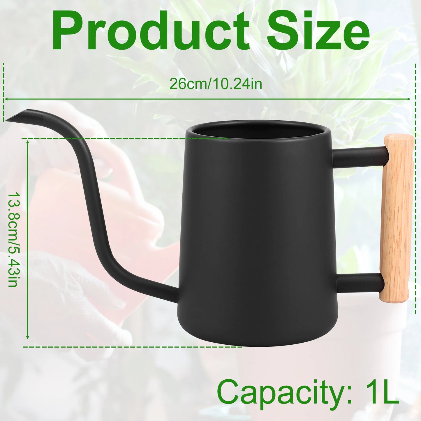 1L Small Watering Can Indoor Plants W/ Wooden Handle