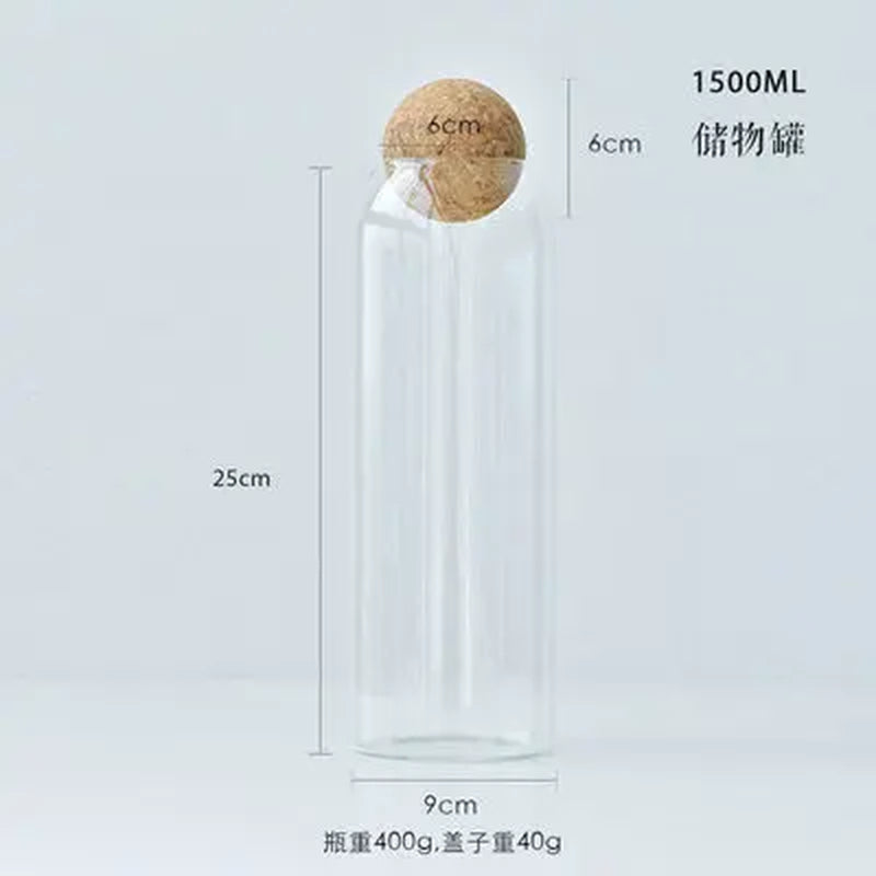 Rounded Glass Jar With Cork Ball Lid