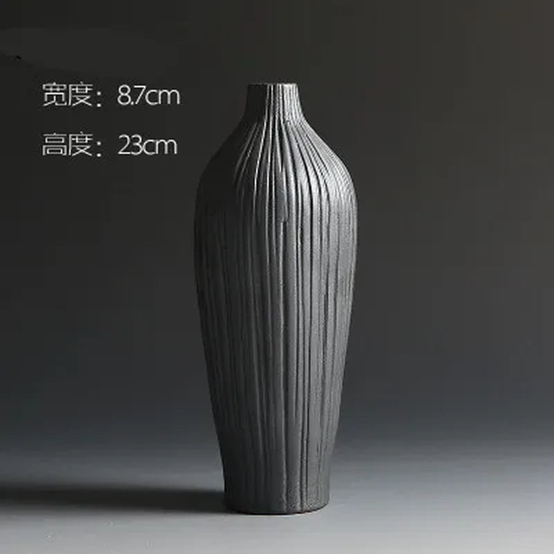 Fashion Classic Black Ceramic Vase Retro Vase Container Simple European Mediterranean Gradient Handmade Ceramic Vase