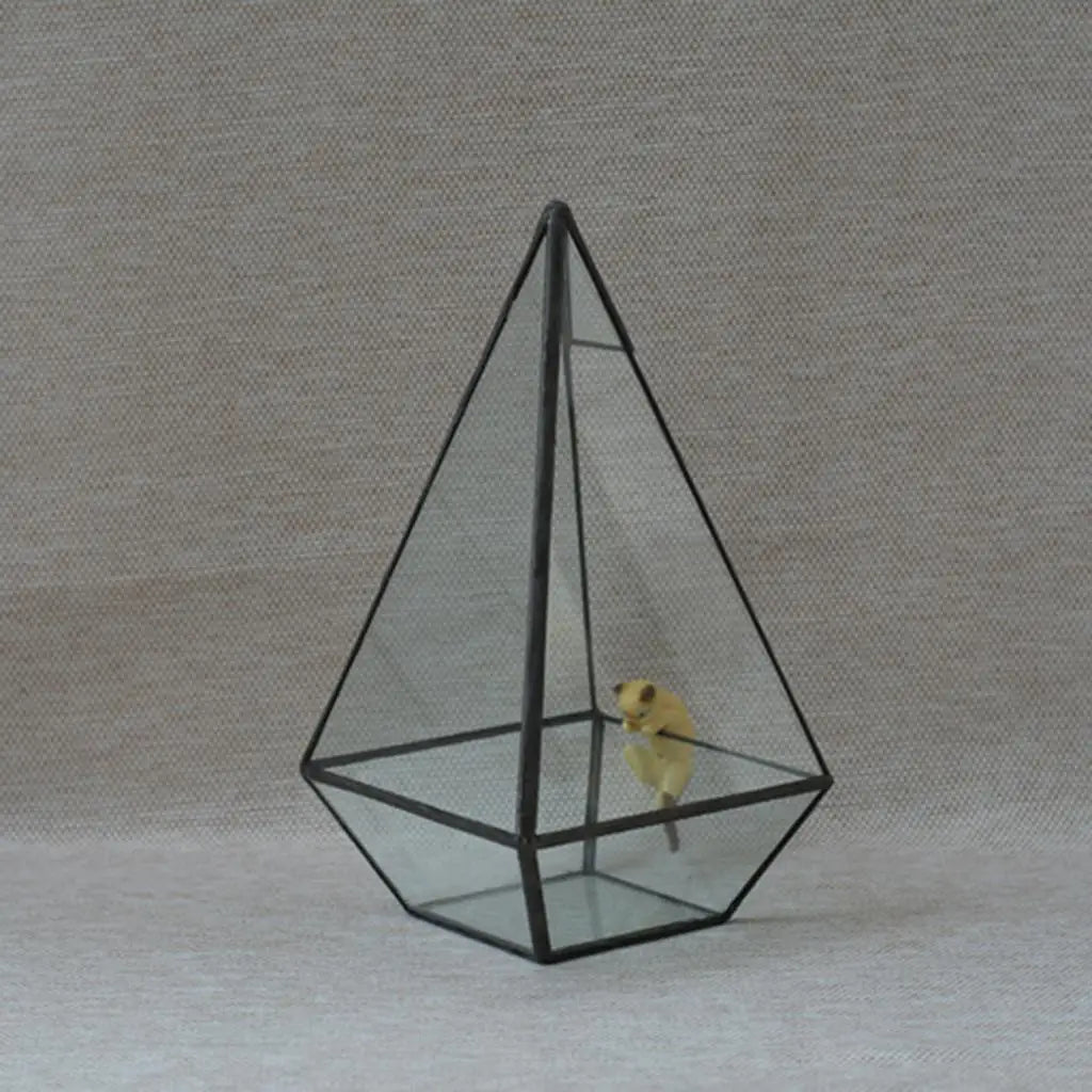 Pyramid Clear Glass Geometric Terrarium Box Succulent Planter Home Garden Art Holder Black 12 X 12 X 24Cm