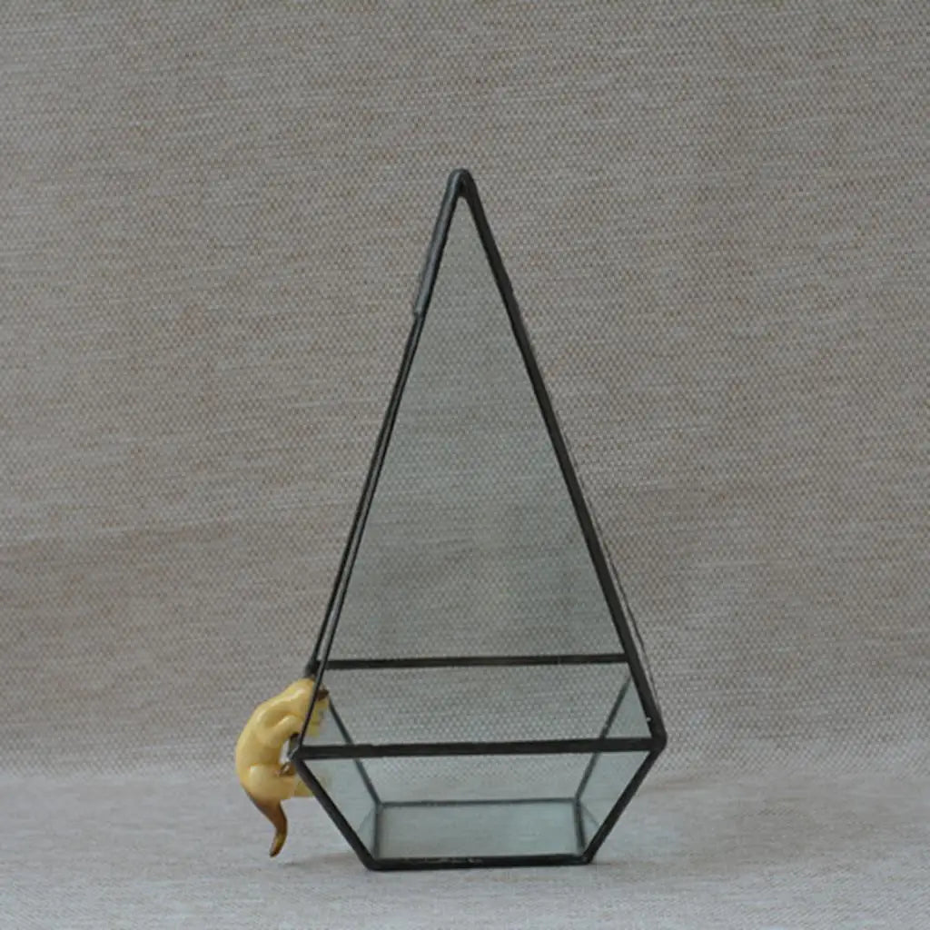 Pyramid Clear Glass Geometric Terrarium Box Succulent Planter Home Garden Art Holder Black 12 X 12 X 24Cm