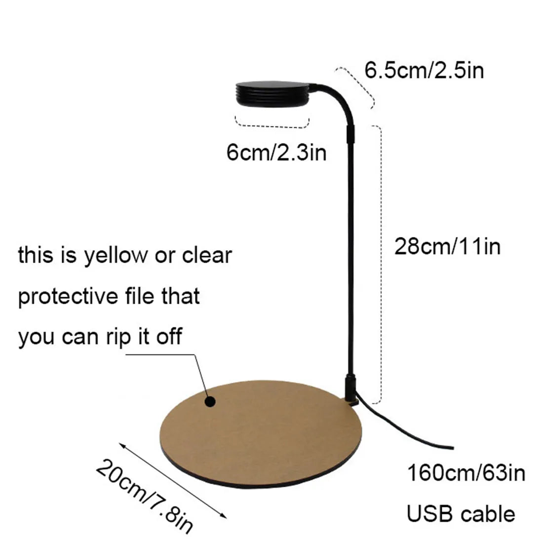 Black Dimmable 5W LED Aquarium Light with Timmer and USB Plug, 3000K Warm White 6000K Cold White Plant Grow Lamp with Base