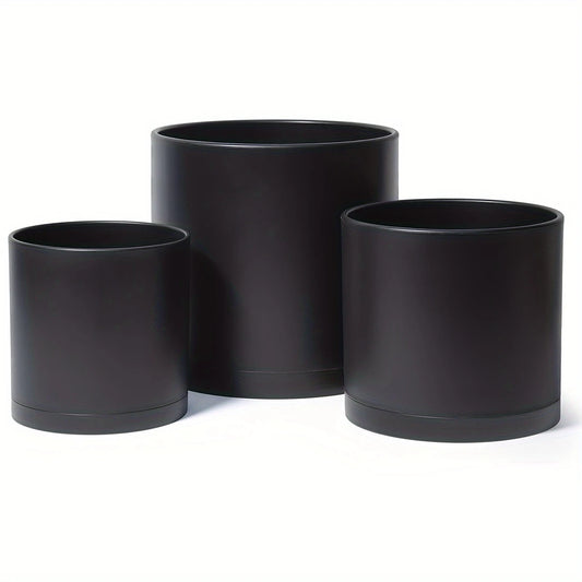 Set of 3 Plastic Planter Pots,6/5/4 Inch Plastic Planter Pots for Plants with Drainage Hole and Seamless Saucers