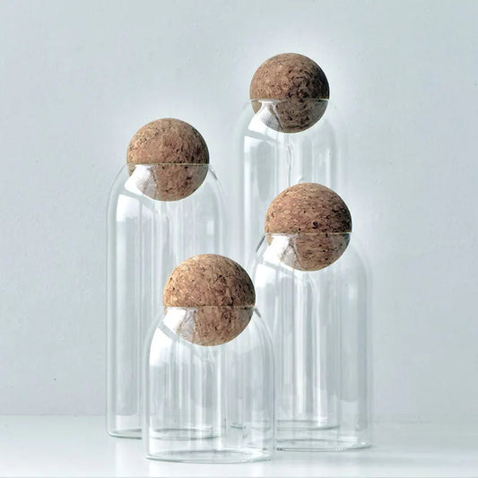 Rounded Glass Jar With Cork Ball Lid