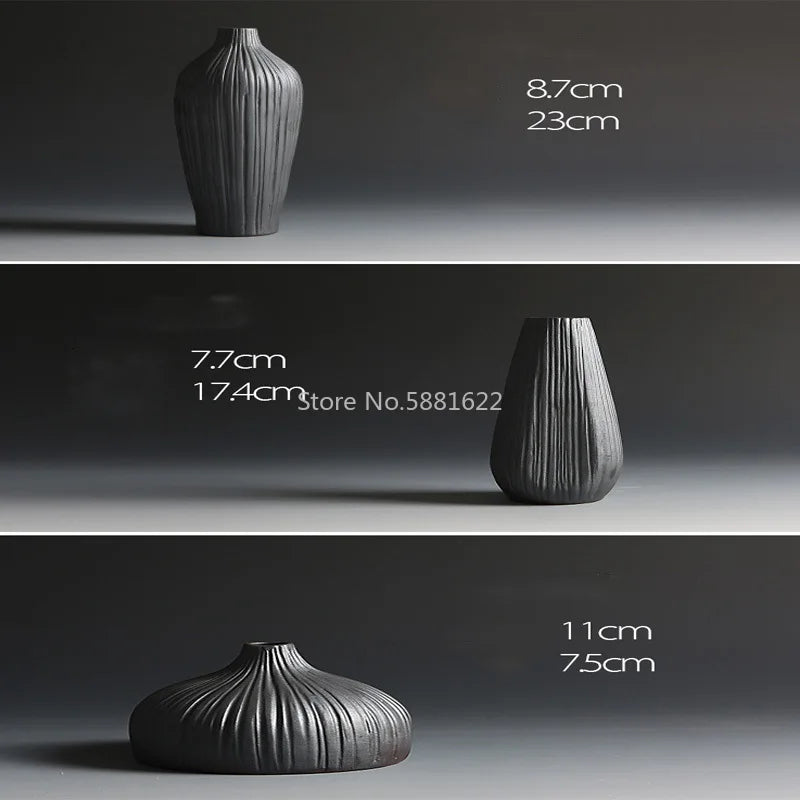 Fashion Classic Black Ceramic Vase Retro Vase Container Simple European Mediterranean Gradient Handmade Ceramic Vase