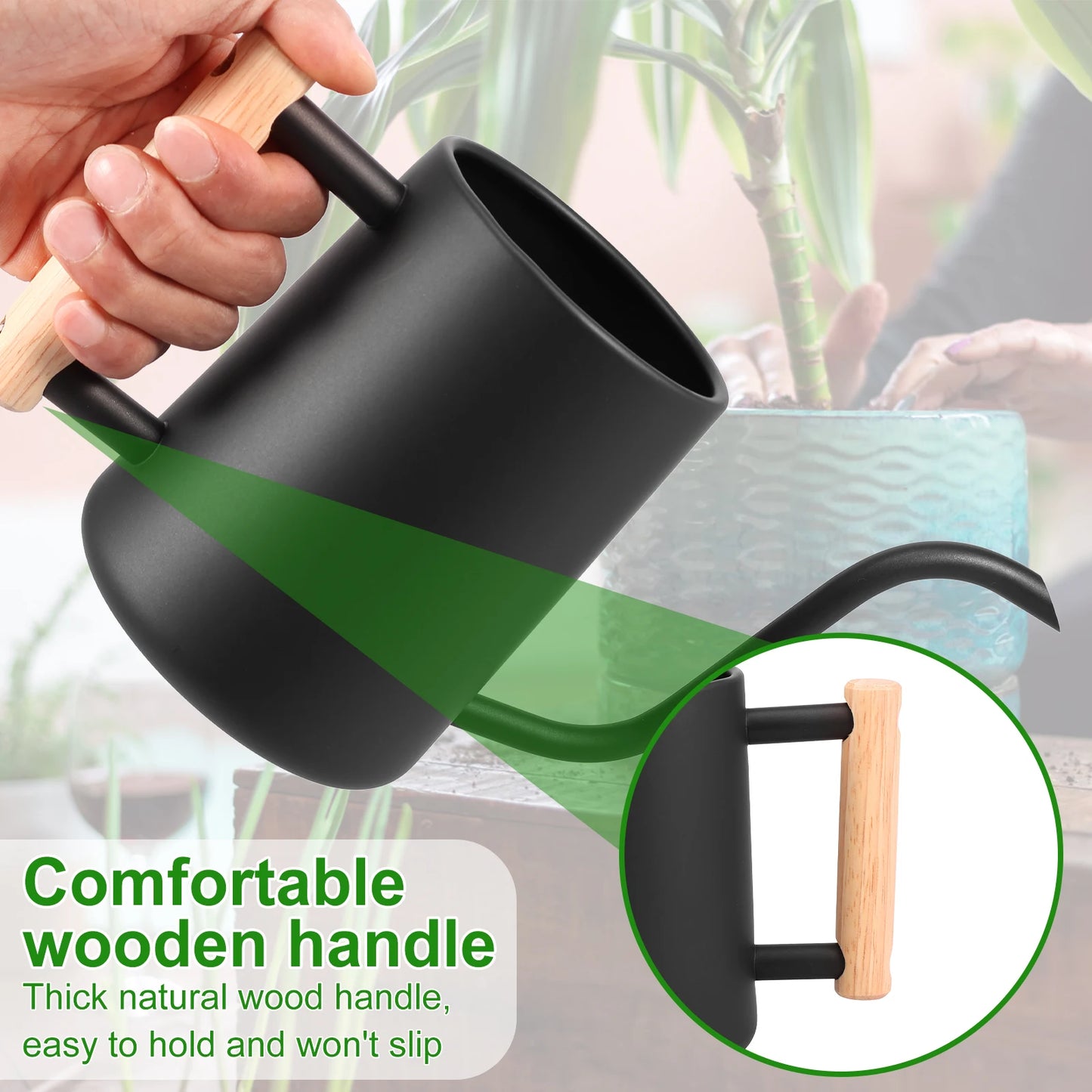 1L Small Watering Can Indoor Plants W/ Wooden Handle