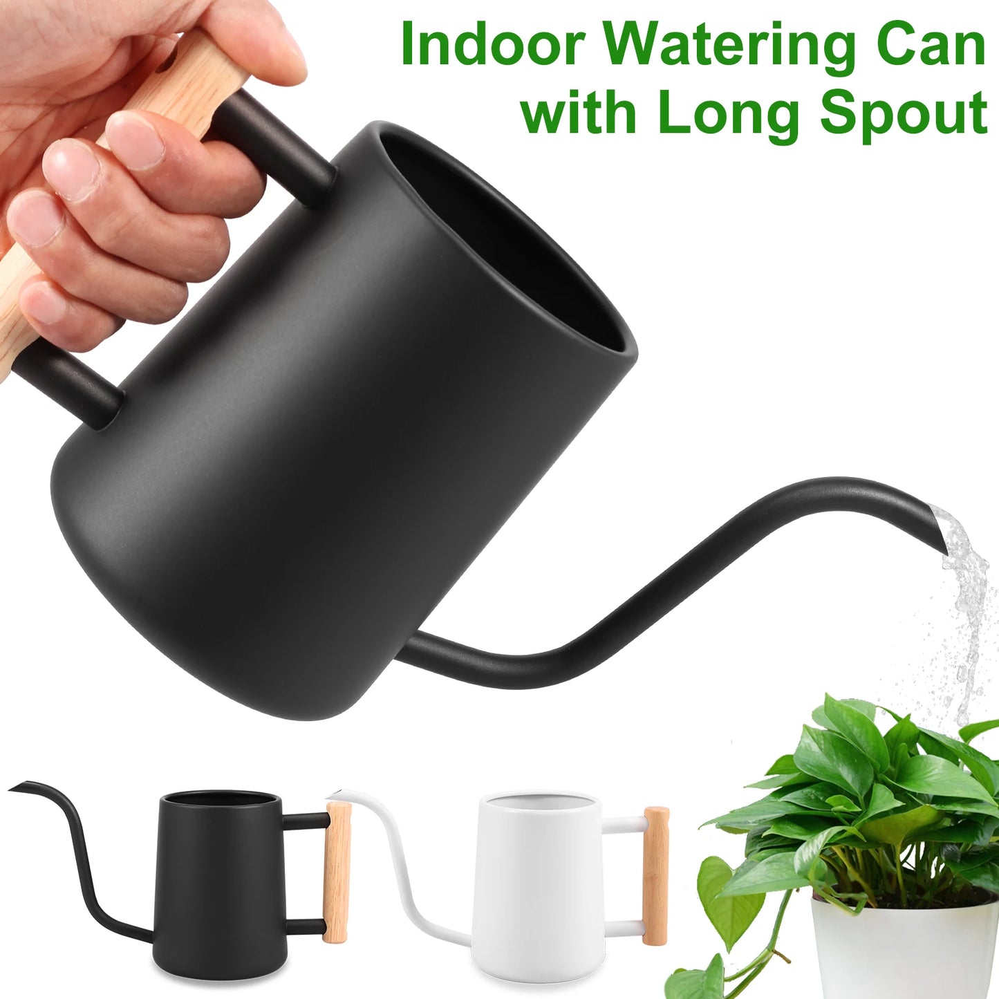 1L Small Watering Can Indoor Plants W/ Wooden Handle