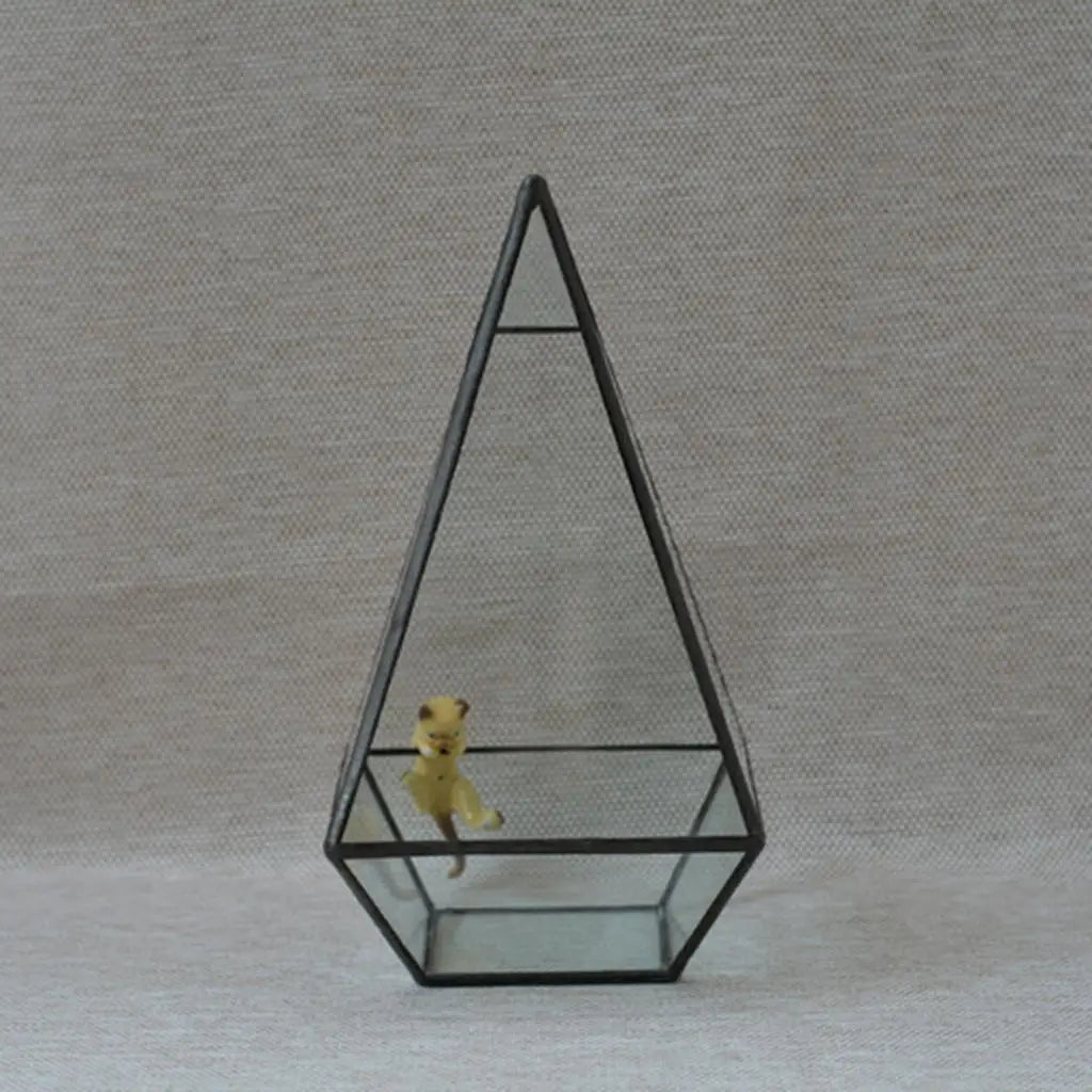 Pyramid Clear Glass Geometric Terrarium Box Succulent Planter Home Garden Art Holder Black 12 X 12 X 24Cm