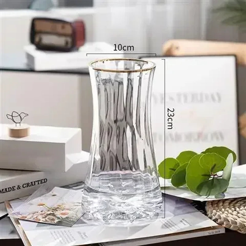 Light Luxury Gold-Painted Creative Simple Transparent Glass Vase, Water-Grown Flowers Lily Nordic Living Room Flower Arrangement